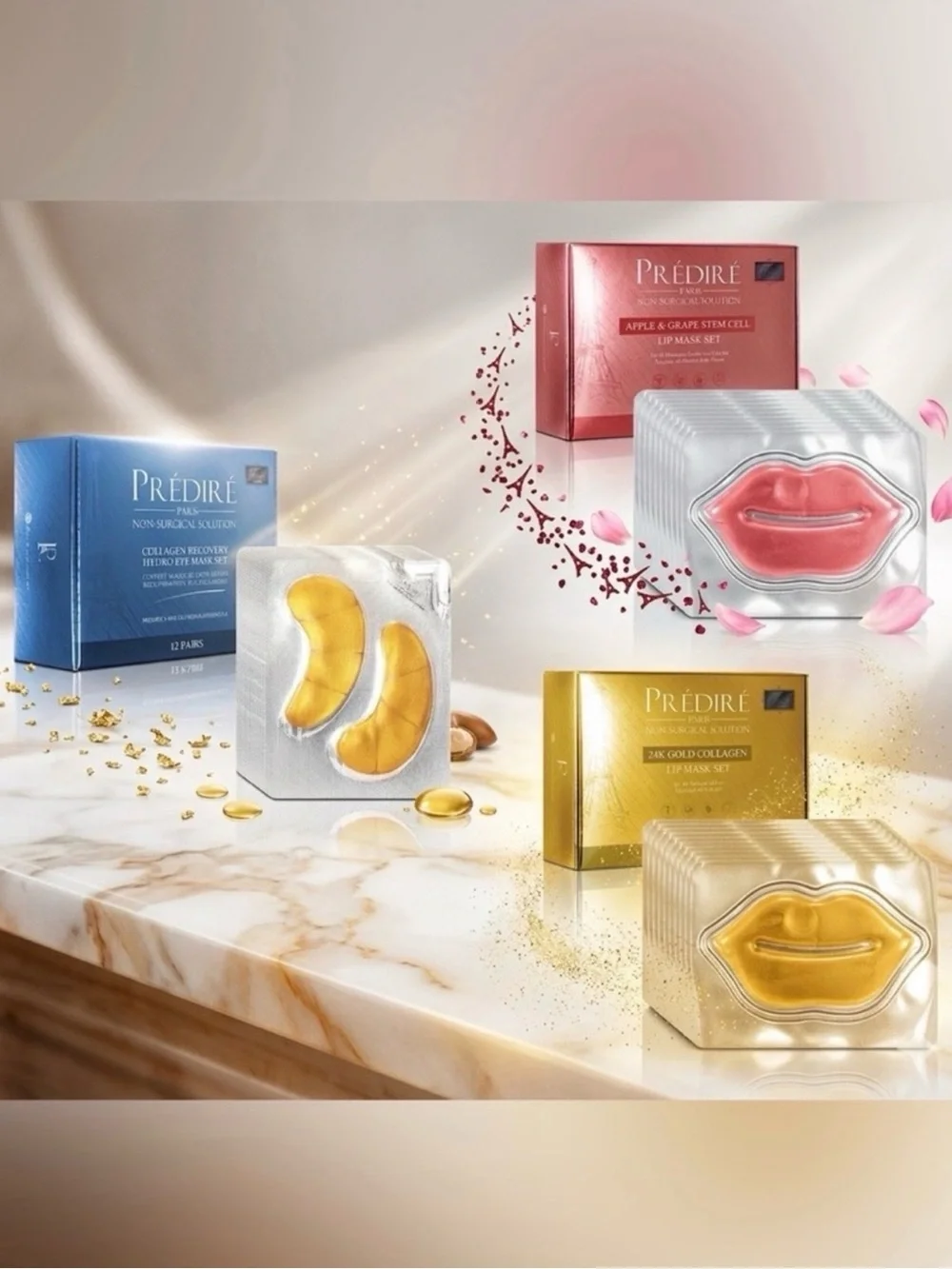 🔥Predire 24K Gold BUNDLE🔥 Lip Mask Set (12) & 2 Eye Mask Sets (20) -Retail $1500